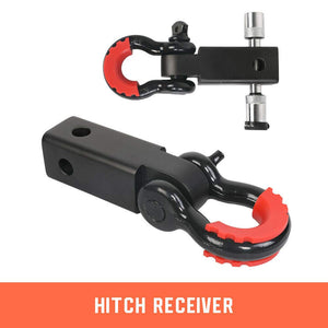 Recovery Hitch Receiver 5T Recovery Receiver with 3/4-Inch Bow Shackle for 2-Inch Tow Bar 4WD Off-Road