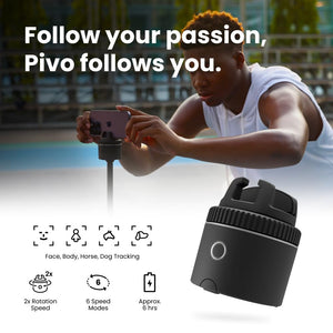 Pivo Pod Auto Face Tracking Phone Holder, 360° Rotation, 6 Speed, Content Creator Essentials for Fitness Tracker, Live Streaming, Vlog with Remote Control