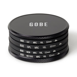 Gobe 52mm UV, Circular Polarizing (CPL), ND8, ND1000 Lens Filter Kit (2Peak)