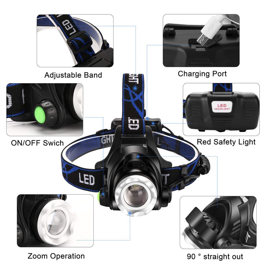 Red Light Headlamp, USB Rechargeable Headlamp, Zoomable Waterproof Red LED headlight with 3 Mode For Camping Hiking hunting Animal Protecting Beekeeping Detecting Astronomy Aviation Night Vision.