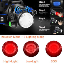 Load image into Gallery viewer, Red Light Headlamp, USB Rechargeable Headlamp, Zoomable Waterproof Red LED headlight with 3 Mode For Camping Hiking hunting Animal Protecting Beekeeping Detecting Astronomy Aviation Night Vision.
