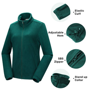 33,000ft Women's Zip Up Fleece Jacket, Long Sleeve Jacket Warm Soft Polar Lightweight Coat with Pockets for Spring Fall Winter
