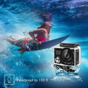 AKASO Brave 4 Action Camera 4K 20MP Anti-Shaking Underwater Camera for Snorkeling 30m 5X Zoom Ultra HD with EIS Motorcycle Bike Helmet Recorder Dual Screen Body Action Camera Adjustable Angle