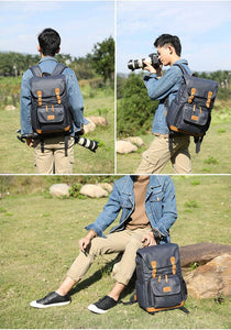 Camera Bag, Canvas SLR DSLR Camera Backpack Large Capacity Front Open Waterproof Anti-shock Camera Rucksack Camera Travel Bag Professional Camera Lens Organizer Gray