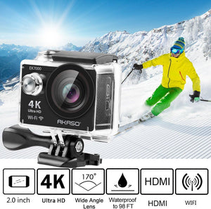 AKASO EK7000 Action Camera 4K 20MP Sport Camera Waterproof DV Camcorder 98ft Ultra HD 170 Degree Wide Angle Remote Control WiFi Mini Camera Adventure Camera Dash Cam