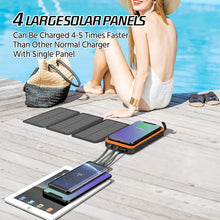 Load image into Gallery viewer, 2023 Upgraded Solar Power Bank, 26800mAh with 4x Foldable Solar Panels Built-in 2 Output &amp; 1 Input Cables PD 20W QC3.0 18W Fast Charging and Qi 10W Wireless Charging 6W Solar Charging Portable Charger
