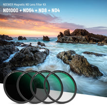 Load image into Gallery viewer, NEEWER 77mm Magnetic ND Lens Filter Kit, ND4 ND8 ND64 ND1000 Filters with Magnetic Adapter Ring &amp; Filter Pouch, HD Optical Glass with 30 Layers Nano Coatings, Scratch/Water Resistant
