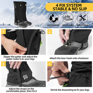 ROCKBROS Leg Gaiters for Hiking Waterproof Leg Gaiter for Skiing Walking Snow Boot Gaiters Tear Resistant Adjustable Gaiters