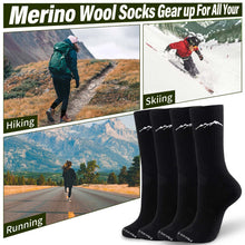 Load image into Gallery viewer, 4 Pairs Organic Merino Wool Socks for Women Moisture Wicking Hiking Running Socks Everyday Thermal Crew Boot Cushion Socks
