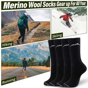 4 Pairs Organic Merino Wool Socks for Women Moisture Wicking Hiking Running Socks Everyday Thermal Crew Boot Cushion Socks