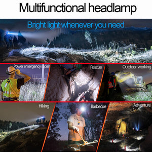 【Super Bright 30000 High Lumens】Rechargeable Led Headlamp 6000mAh High Capacity,3 Modes Waterproof Work Headlight with Motion Sensor,Zoomable 90°Adjustable Head Torch for Camping, Hard Hat, Hunting