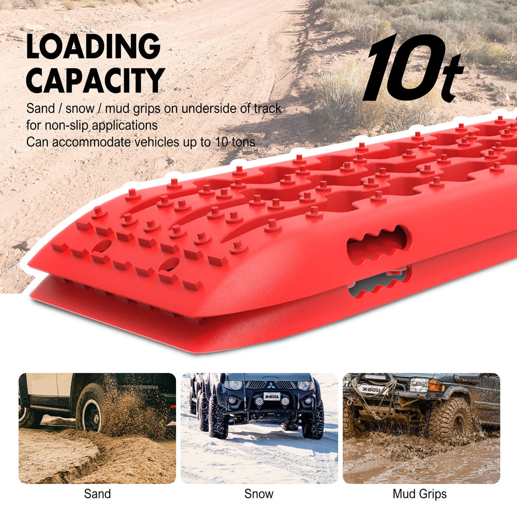 Recovery Tracks Boards Trucks for Automotive Tires and Wheels Sand Mud Snow 10Ton Stand for 4wd 4x4 Offroad Car SUV Gen 2.0 2 Pairs Red